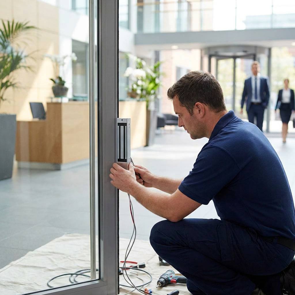 Locksmith installing access control at a San Jose office